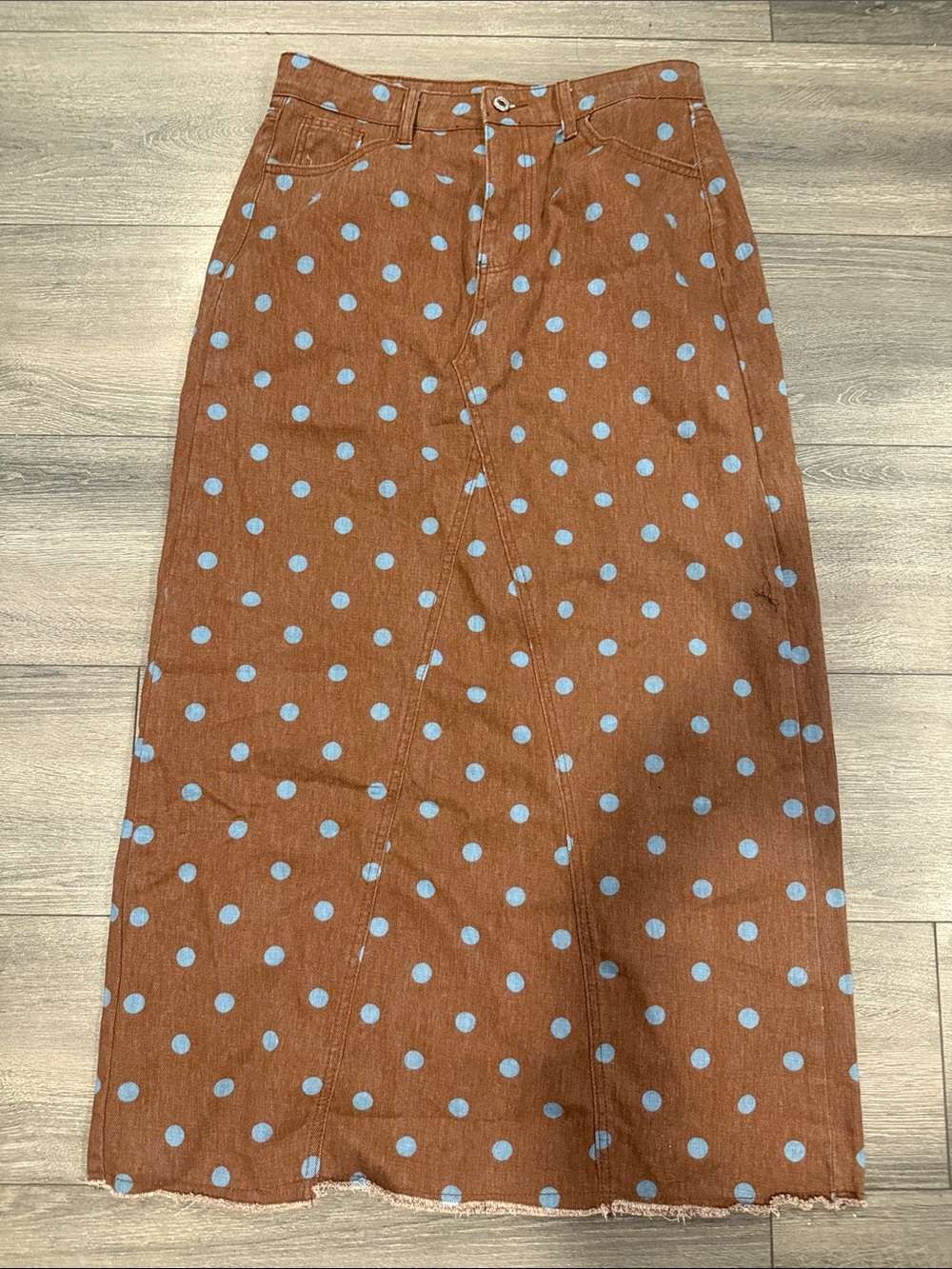 Brown with blue polka dots Denim skirt